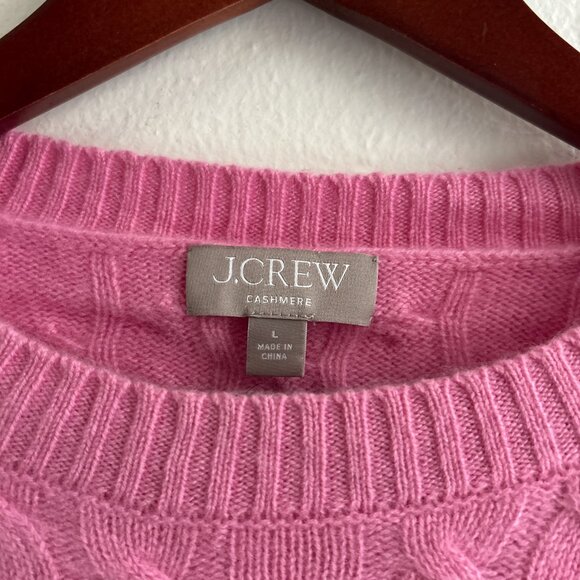 J. CREW Perfect Cashmere Cable-Knit Crewneck Sweater in Pink SZ L - Picture 5 of 7